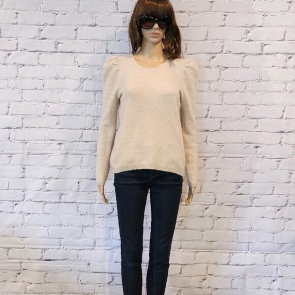 C by BLOOMINGDALE'S, 100% cashmere tan sweater with puff sleeve shoulders - Picture 2 of 10